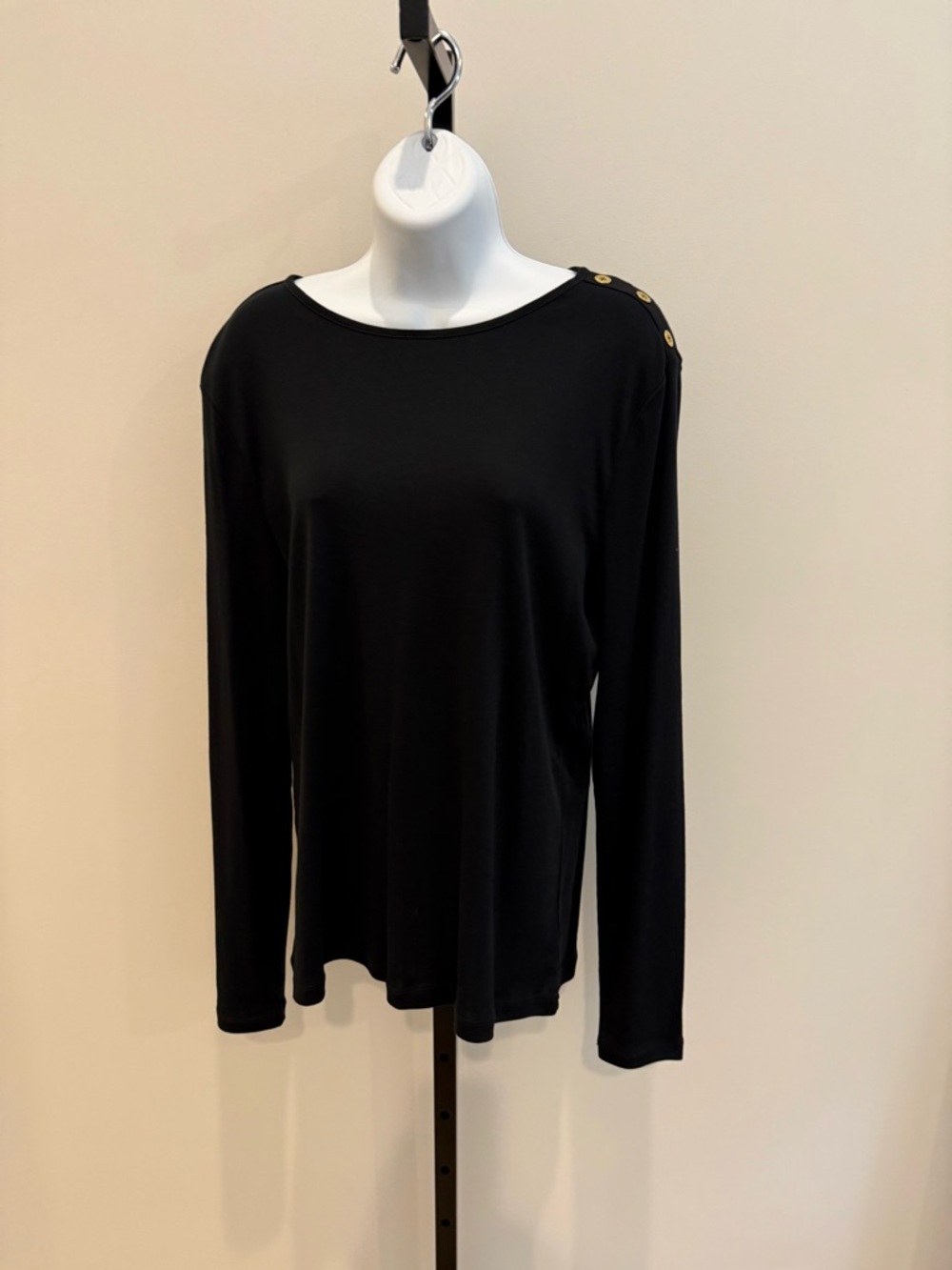 Lauren Ralph Lauren Black Long-Sleeve Top with Gold Shoulder Buttons